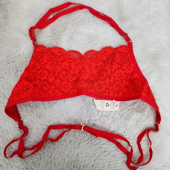 NEW We Are Hah Free People Don't Cross Me Lace Halter Bralette Blood Orange - Picture 5 of 13